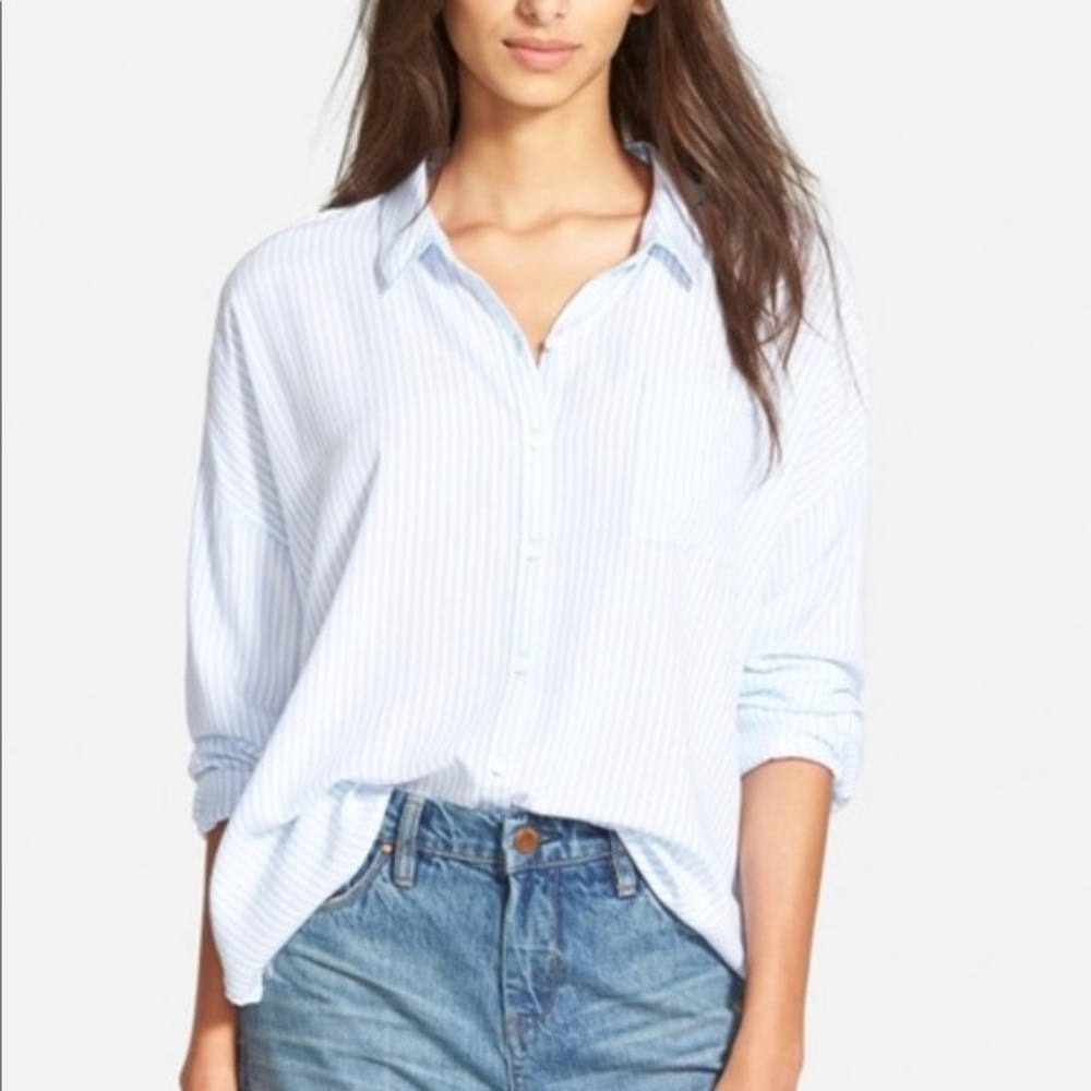 Striped Button Down in Blue & White by Leith - Picture 1 of 4
